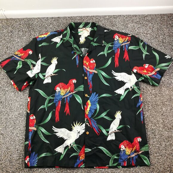 Vintage Paradise Found Shirt Hawaiian Parrots Cockatoos Magnum PI Camp Mens XL - Picture 1 of 7